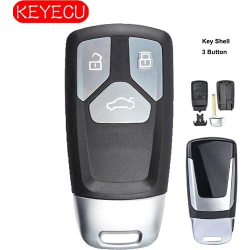Keyecu Silver Edge 3 Button Smart Remote Key Shell Case Fob for Audi TT A4 A5 Q7 SQ5 2017- up