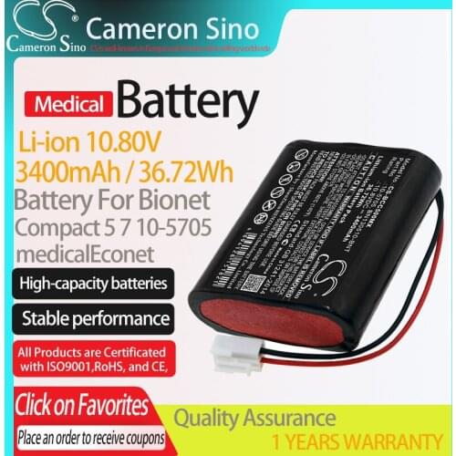 CameronSino Battery for Bionet Compact 5 7 fits medicalEconet 10-5705 BN130510-BNT Medical Replacement battery 3400mAh/36.72Wh