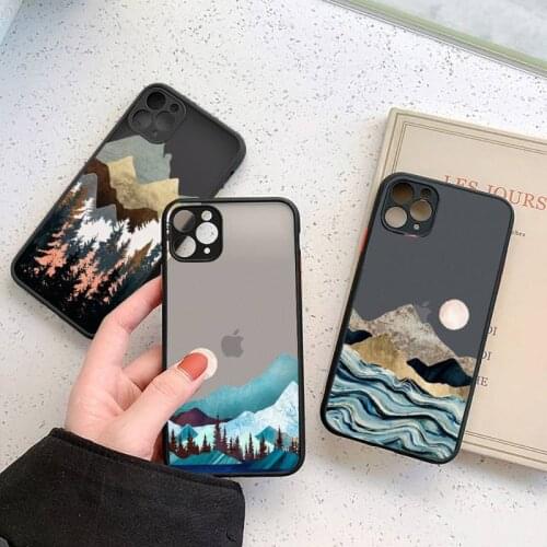 Mountain Marble Moon Phone Case For iphone 12 11 7 8 plus mini x xs xr pro max matte transparent cover