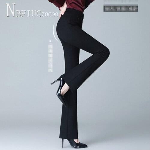 Black Drawstring Slim Women Pants Office Lady Female Flare Trousers
