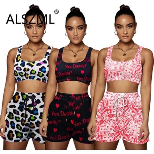 European Sleeveless Print Tank Top And Shorts Set Matching Two 2 Piece Set Outfits Sport Sweatsuits