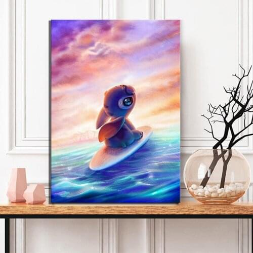HD Print Cartoon Artwork Paintings Stitch Poster Pictures Canvas Paintings Wall Art for Children Room Wall Decor