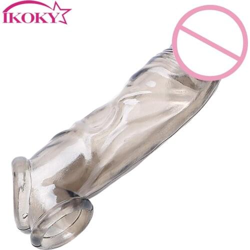 IKOKY Reusable Condom Sex Toy for Men Delaying Ejaculation Thick Penis Sleeves Penis Extension Enlargement Cock Ring Penis Ring