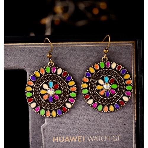 Round Flower Earrings For Women Fashion Jewelry Gift Pendientes Aesthetic Earring Charms Hanging Vintage 2 Pair Ear Rings Set