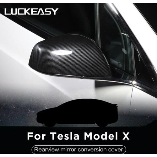 LUCKEASY Car Rearview Mirror Cover Side for Tesla Model X Car Rearview Mirror Cover ABS Water transfer carbon fiber 2pcs/Set