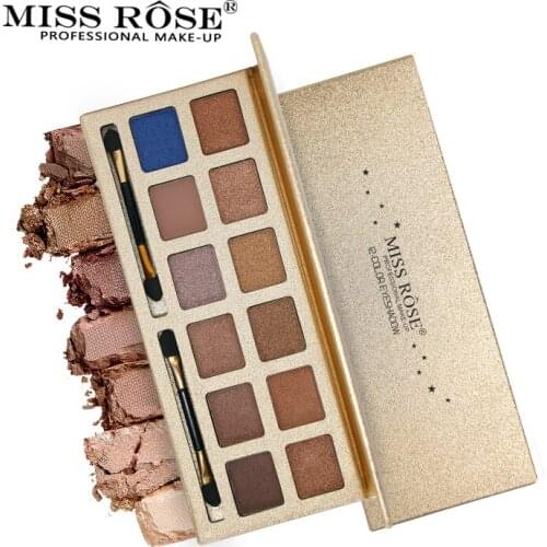 Miss Rose 12 Colors Shimmer Matte Pigment Glitter Eyeshadow Palette Artist Shadow Palette Makeup Metallic Eye Shadow