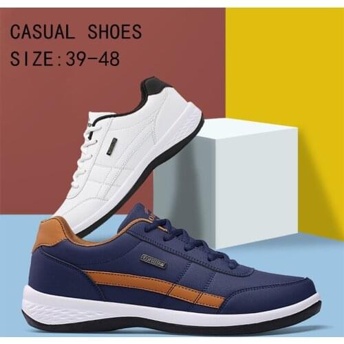 2021 Fashion Men Casual Sneakers PU Leather Walking Shoes Breathable Lace-Up Male Outdoor Sports Shoes For Men Casual Size 48