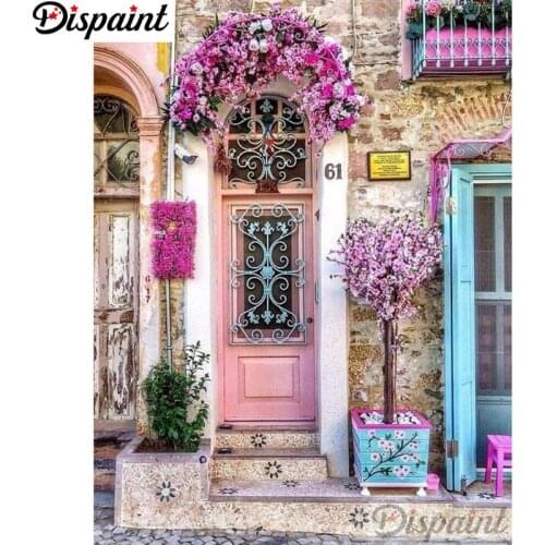 Dispaint Full Diamond Embroidery Diy 5D Diamond Painting Cross Stitch "Flower gate scenery" Full Drill Home Room Decor A27838