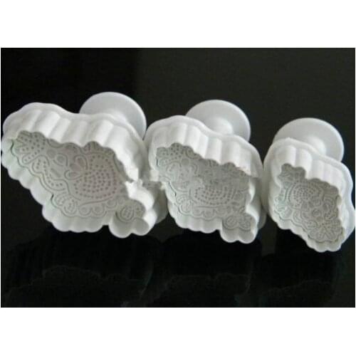 Set of 3pcs Embroidery pattern plunger Cutter cake decorating fondant embossing tool