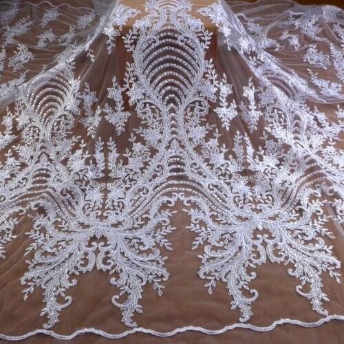 New arrivals card sequins lace fabric for wedding dress,white lace fabric 130cm width by yard