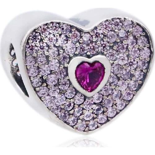 Original Pave Love Heart With Crystal Beads Fit 925 Sterling Silver Bead Charm Bracelet Bangle DIY Jewelry
