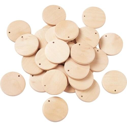 Pandahall 50pcs/set Natural Wood Charm Pendants Flat Round For DIY Necklace Jewelry Making Findings 34.5x3.5mm