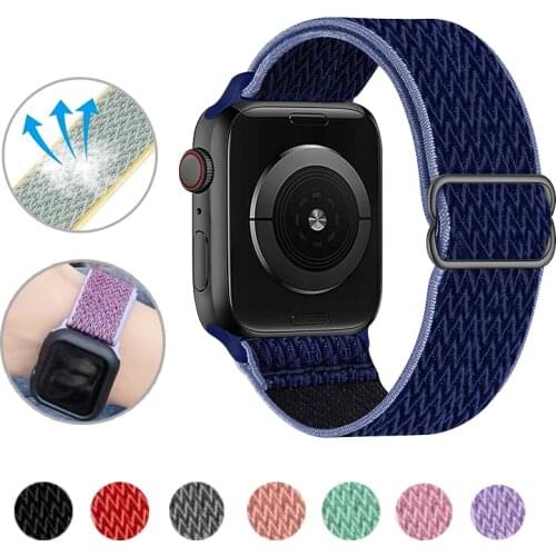 Adjustable Stretchy Solo Loop Nylon Strap for Apple Watch Elastic Band 42mm 44mm 38MM 40MM for iWatch Series SE/6/5/4/3/2/1