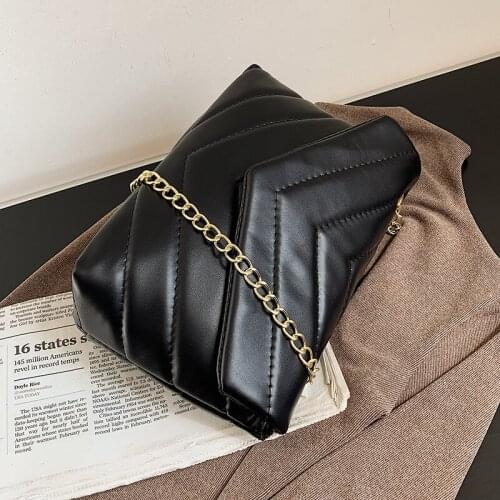 Luxury High Quality Leather Embroidery Thread Crossbody Bag For Women Chain Handbag Vintage Clutch Women Shoulder Purse