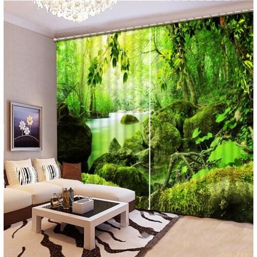 Luxury Blackout 3D Window Curtains For Living Room Bedroom green forest curtains