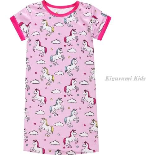 Pink Girl Kids Girls Night Dress Summer Nightgown Girl Unicorn Pajamas Dress T-Shirt Long Sleepwear Nighty for Children Pyjamas