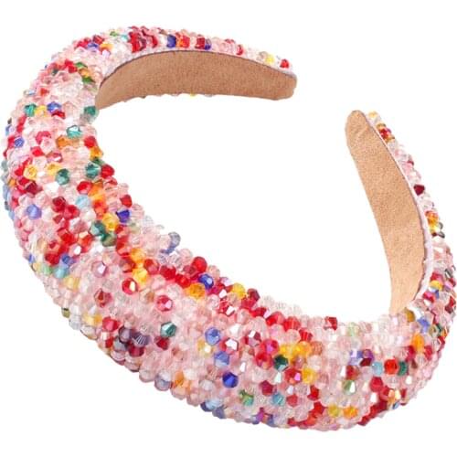Full Crystal Beaded Wide Headband Colorful Rhinestone Hair Hoop Women Girl Princess Hairband Sparkly Padded Hairband Headdress