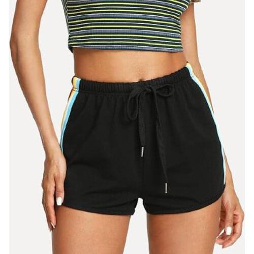 Summer High Waist Fitness Running Shorts Women Korean Style Short Pants Rainbow Print Elastic Beach Wear Shortpants Pantalones