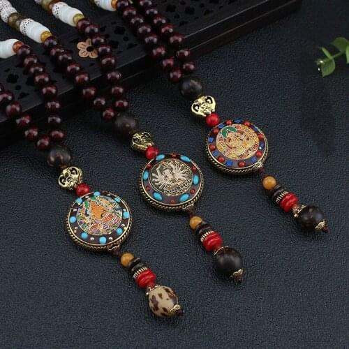 Unisex Vintage Buddha Pendants Necklaces Nepal Ethnic Style Wooden Beads Necklace Chain Women Men Jewelry