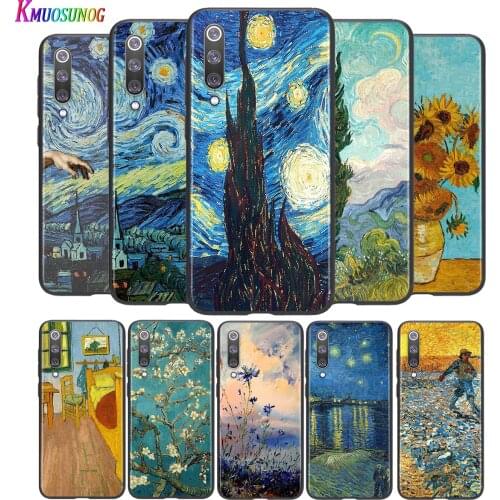 Bright Black Cover Van Gogh Oil Art For Xiaomi Mi Poco M2 Note 10 9 8 Pro Play Mix 3 F1 Lite 5G Phone Case