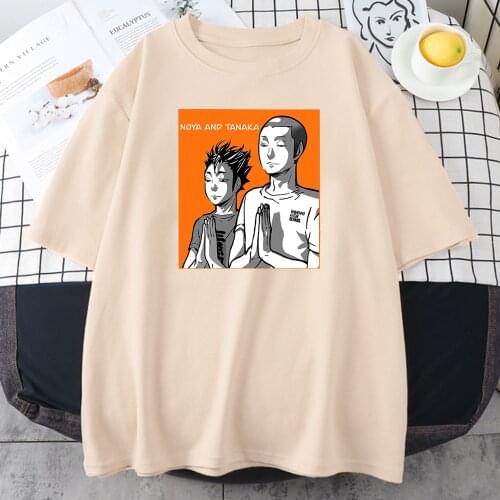 Haikyuu Noya And Tanaka Comics Womens T-Shirt Street Trendy Summer 2021 T-Shirts Hip Hop Casual Tshirts Harajuku Base Black Tees