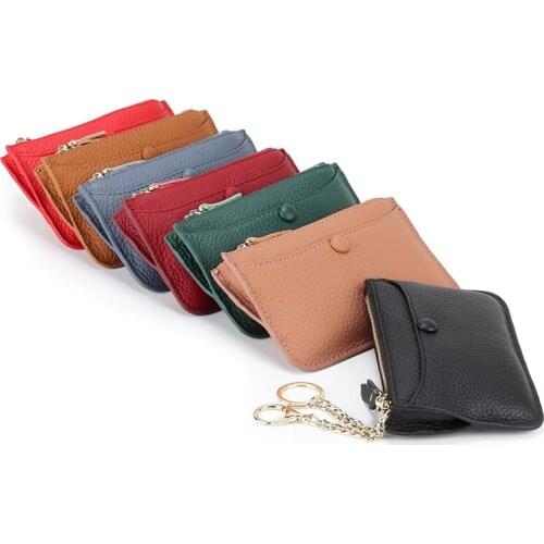 Genuine Leather Women Female Wallets Coin Purse Men Small Zipper Money Bags Lady Pouch Card Holder With Key Ring