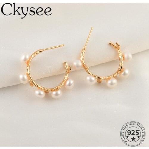 Ckysee Real Gold Plated 925 Sterling Silver Earrings Natuarl Pear Earrings For Women Fashion Earrings Daily All-Match Fine Jewel