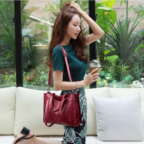 Female Crossbody Shoulder Bags Designer Brand Ladies Top-Handle Bags 2021 New Thread Women Leather Handbags Vintage Soft Leather