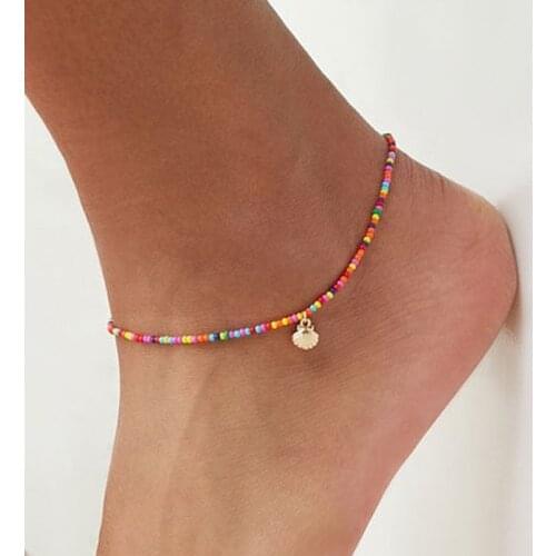 2019 Fashion Simple Multi-Color Beads Seashell Pendant Anklet Summer Beach Vocation Jewelry Accessories Anklet for Women