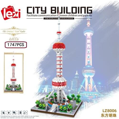 1747pcs Luxury LEZI Mini Blocks World Creative Architecture Shanghai Oriental Pearl Tower Building BricksToys for Kids 8006