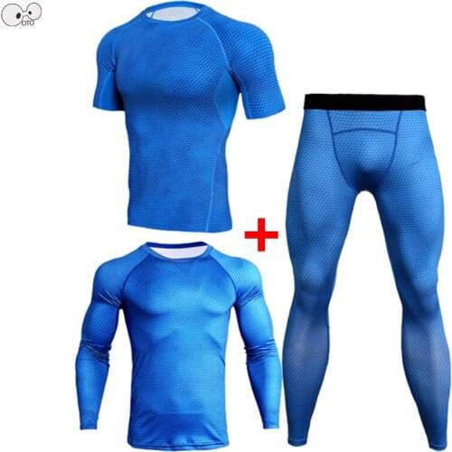 3pcs Short/Long Sleeve Shirt+Pants Running Set Mens Compression Sport Suits Quick Dry Training Gym Fitness Tracksuit Sportswear