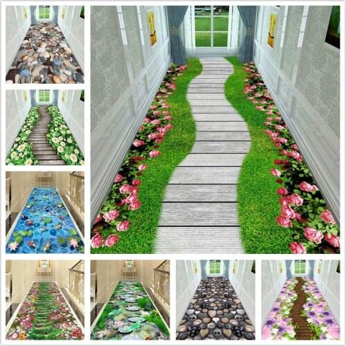 3D Living Room Carpet Pastoral Floral Path Hallway Corridor Rug Long Carpets Kitchen Floor Area Rug for Kids Bedroom 100x300cm