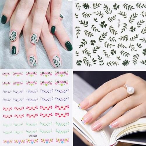3D Nail Stickers Adhesive Plants Vintage Patterned Black Art Design Set Nail Art Transfer Decals Lace Maple Leaf Flower Tropical
