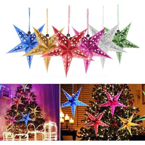 3D Star Paper Hanging Hollow Pentagram Lampshade Xmas Christmas Tree Party Decoration