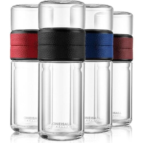 520ml New Design Double Walled Glass with Tea Infuser Business Tea Glass Water Bottle for Water Portable Bottle for Man Travel