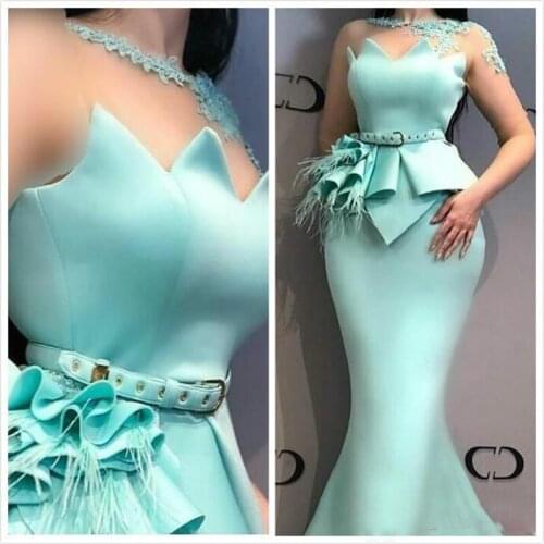 Aso Ebi 2019 Arabic Cheap Sexy Evening Dresses Sheer Neck Lace Mermaid Prom Dresses Satin Formal Party Bridesmaid Pageant Gowns