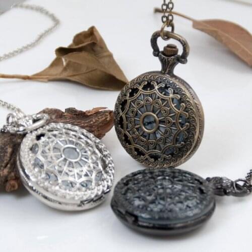 Bronze Antique Vintage Silver bronze black Spider Web Hollow Pendant Necklace Quartz Steampunk Pocket Watch P02