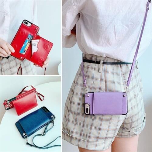 Wallet phone case with strap for Samsung Galaxy S9 10 S20 S21 plus ultra note9 10 plus 5G A50 70 card shoulder lanyard phone bag