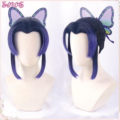 Demon Slayer Shinobu Kochou Cosplay Wigs Kimetsu no Yaiba Hairpin Purple Gradient Wig Synthetic Hair Heat Resistant Free Wig Cap