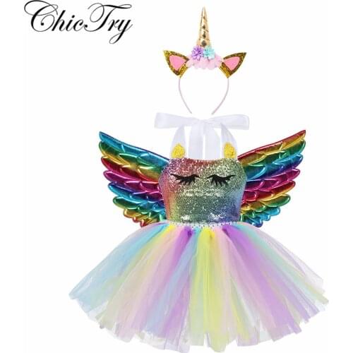 Kid Girls Colorful Halter Neck Shiny Sequins Cartoon Mesh Tutu Dress with Hair Hoop Wings Set for Carnival Cosplay Party Costume