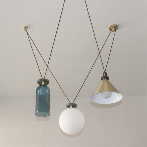 Nordic Denmark Designer Pulley Glass Pendant Lights Retro Art Bottle Dining Room Living Room Led Indoor Lighting Fixtures Golden