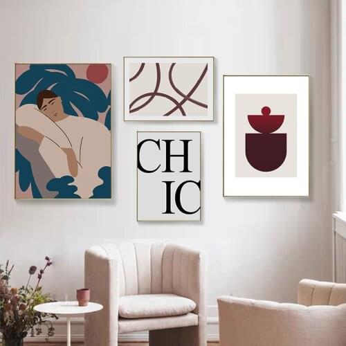 Home Decor Canvas Painting Wall Art Poster Abstract Line Geometric Women and Letters Nordic Style Pictures For Living Room Print
