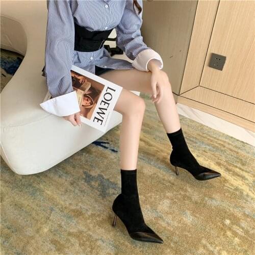 Elastic stockings boots pointed toe short boots stiletto high heels women fall winter 2021 women spring and autumn