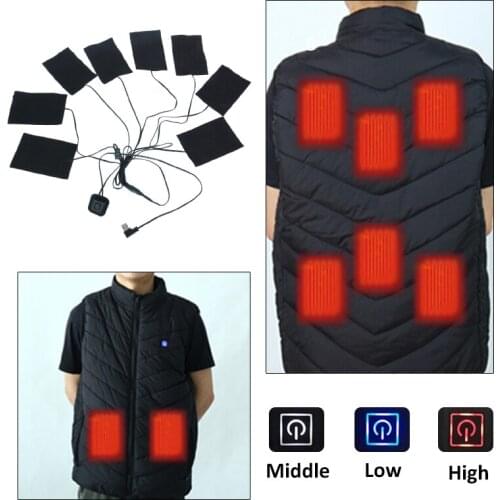 8 in 1 Electric USB Jackets Clothes Heating Pad Carbon Fiber Electric Heating Sheet Winter Vest Heated Warmer Pads With Switch