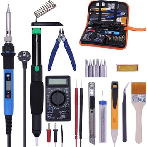 80W Electric Soldering Iron kit Adjustable Temperature Multimeter Welding Tool Desoldering Pump Tin Wire Pliers Welding
