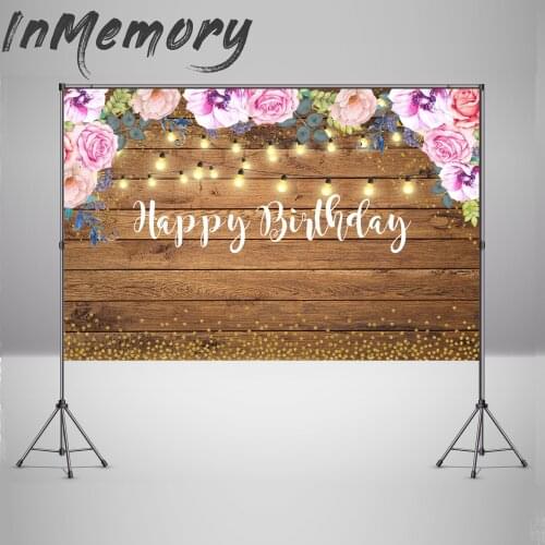 Photography Backdrops Custom Rustic Wood Background Photo Booth Light Bulb Flower Birthday Party Wedding Decoration Photo Studio