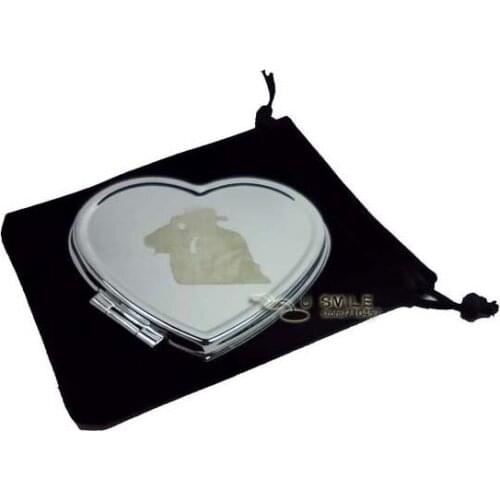 PERSONALIZED HEART SILVER COMPACT MIRRORS BRIDESMAID GIFTS FREE ENGRAVED #18038