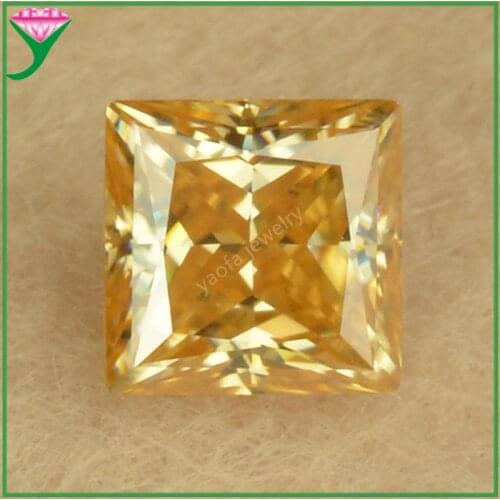 Hot Sale Lab Created Moissanites Champagne Yellow Color Square Shape Princess Cut Moissanite Stone Synthetic Diamond For Jewelry