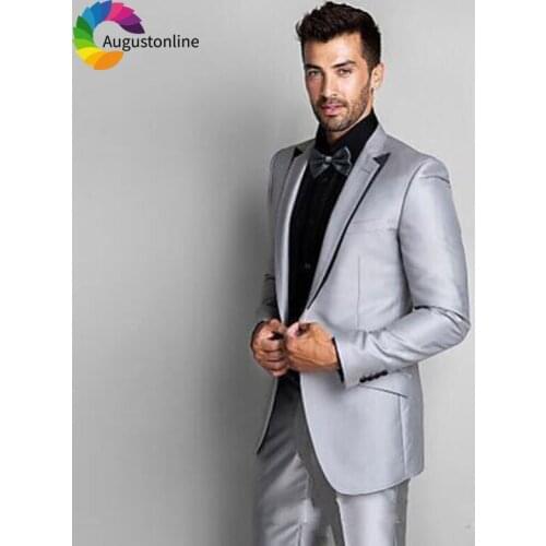 Italian Shinny Silver Men Suit Slim Fit Wedding Groom Tuxedo Best Man Blazer Jacket Pants 2Piece Costume Homme Terno Masculino