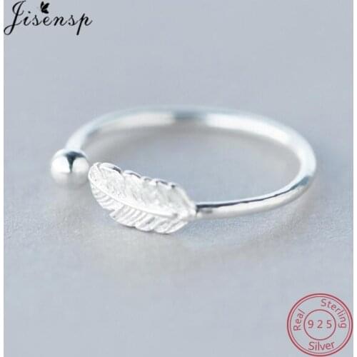 Jisensp Authentic 925 Sterling Silver Leaves Shape Rings Accessories Jewelry Rings for Women Opening Finger Ring Girl Party Gift